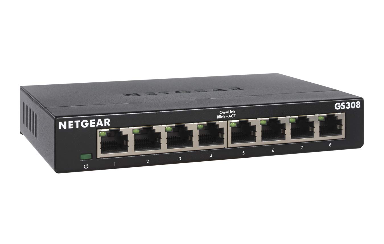 NETGEAR Switch Gigabit Ethernet no gestionado de 8 Puertos (GS308) | Plug and Play | Funcionamiento silencioso | Montaje en sobremesa o Pared