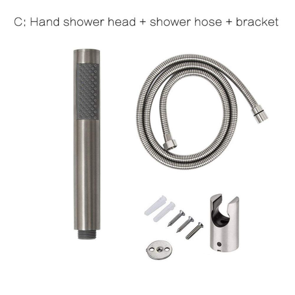 Cabezal de Ducha de Mano de Acero Inoxidable Cepillado para baño, rociador de baño, Manguera de Ducha de 1,5 Metros, Soporte de Montaje en Pared, Cabezal de Ducha Individual (Kit d