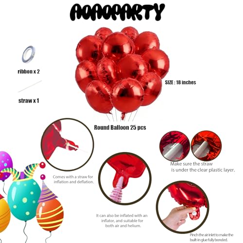 Image of 25Pcs Red Round Shaped Helium Foil Mylar Balloons 18 Inch for Birthday Wedding Anniversary Engagement Party Decorations Supplies