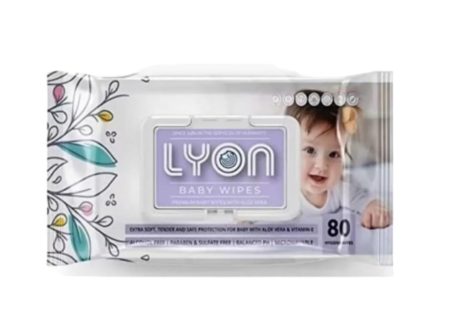 Image of Lyon Premium Baby Wipes with Aloe Vera & Vitamin E - Dermatologically Tested, pH-Balanced, Free from Alcohol & Parabens - 720 Wipes (Pack of 9, 80 Wipes per Pack)