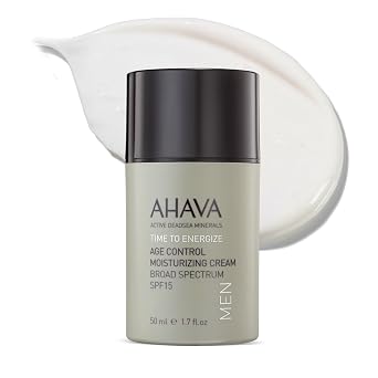 AHAVA Mens Age Control Moisturizing Cream, Broad Spectrum SPF15 - Fast-absorbing Silky Hydrating Lotion, Protects from Premature Aging Signs of UVA/B rays, Enriched with Exclusive Osmoter, 1.7 Fl.Oz