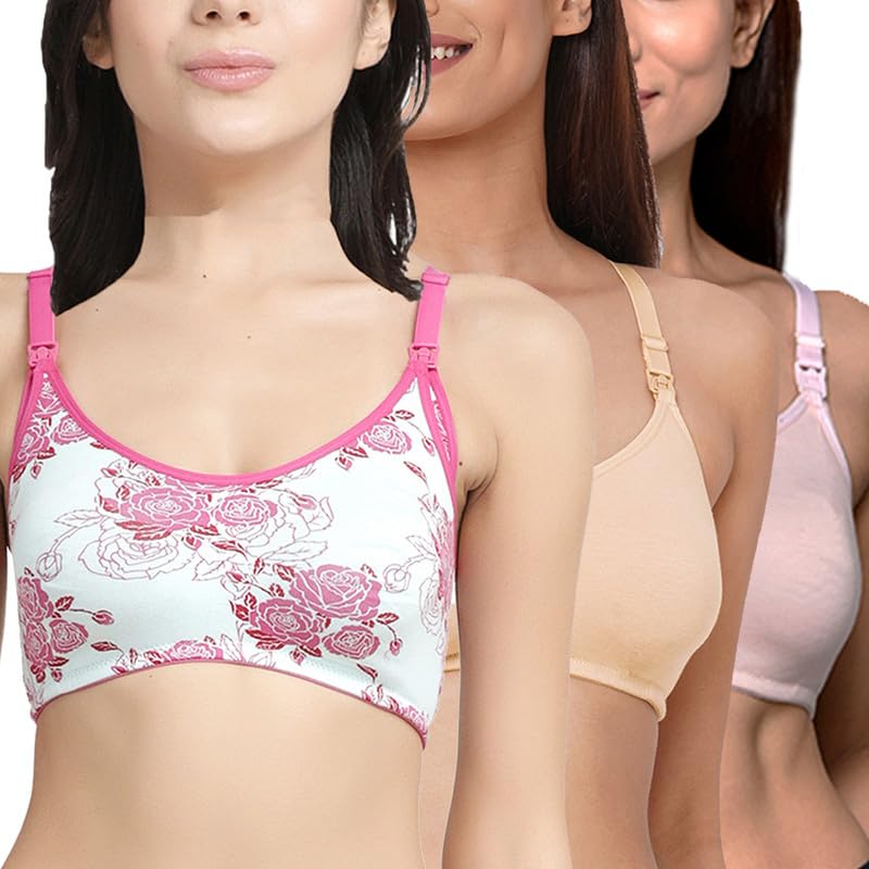 Image of Inner Sense Organic Cotton Bamboo Nursing Bra for Women I Non Padded Feeding Bra with Keyhole Back Design I Wire Free Maternity Innerwear with Full Coverage