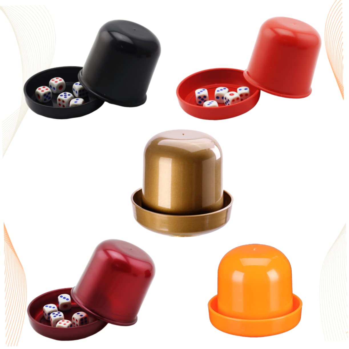 Abaodam Set da 5 Tazze per Dadi Spesse con Coperchio Anti-imbroglio e 25 Dadi Colorati per Giochi da Bar Ktv, Tazza Antirottura Resistente per Serate con Amici e Feste