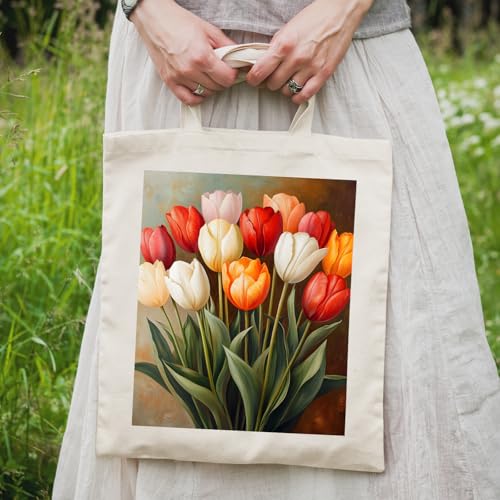 Flower Tote Bag for Women - Aesthetic Reusable Grocery Shoulder Canvas Bag for Work Travel Beach Dorm Gifts4