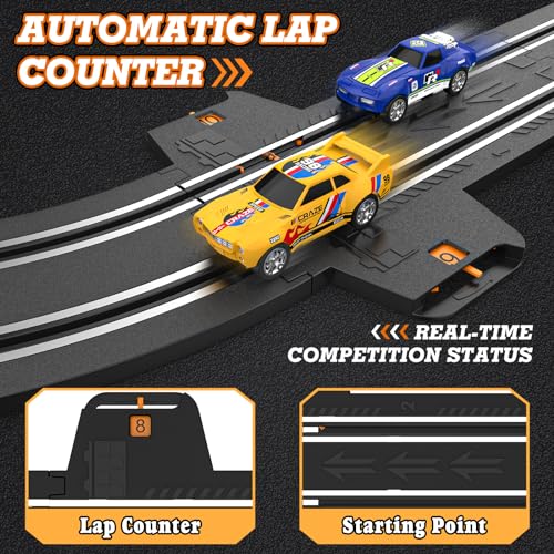 Image of Slot Car Race Track Sets with 1:64 High-Speed Racing Cars, Battery or Electric Car Track, Dual Racing Game Lap Counter Circular Slope Track, Gifts Toys for Boys Kids Age 6 7 8-12