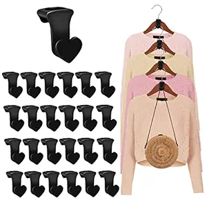 25PCS Closet Hanger Connector Hooks Hangers Space Hooks Space Saving Hanger Organizer for Clothes (Black Heart)
