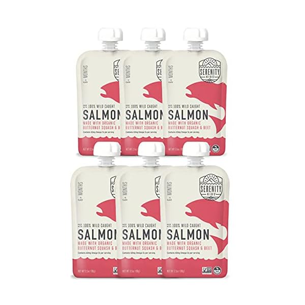 Serenity-Kids-Baby-Food-Pouches-Wild-Caught-Coho-Salmon-with-Organic-Butternut-Squash-and-Beets-For-6-Months-35-Ounce-Pouch-6-Pack Serenity Kids 6+ Months Baby Food Pouches Puree Made With Ethically Sourced Meats & Organic Veggies | 3.5 Ounce BPA-Free Pouch | Wild Caught Salmon, Butternut Squash, Beet | 6 Count