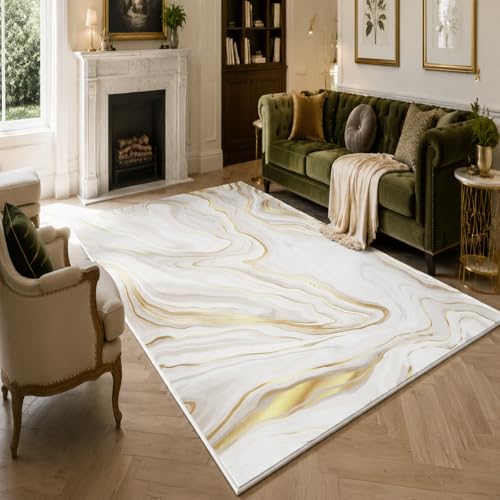 Tapis salon décoration moderne blanc jaune beige 200 x 300 cm