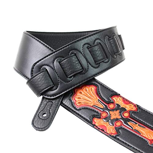 Walker & Williams CVG-23-BB Sangle de guitare en cuir Noir/rouge Motif croix - Les Beatles, Paul McCartney, John Lennon, RIngo Starr, George Harrison Walker & Williams CVG-23-BB Sangle de guitare en cuir Noir/rouge Motif croix – Image 3