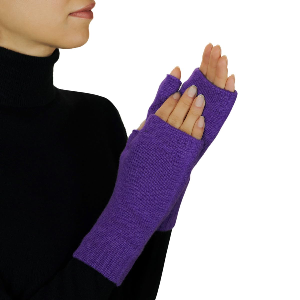 Lona Scott Women’s Cashmere Fingerless Gloves, Cashmere Mittens, Purple