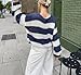 Pinclodly Oversized Sweaters for Women Color Block Striped Sweaters Y2K Crewneck Long Sleeve Knit Sweater