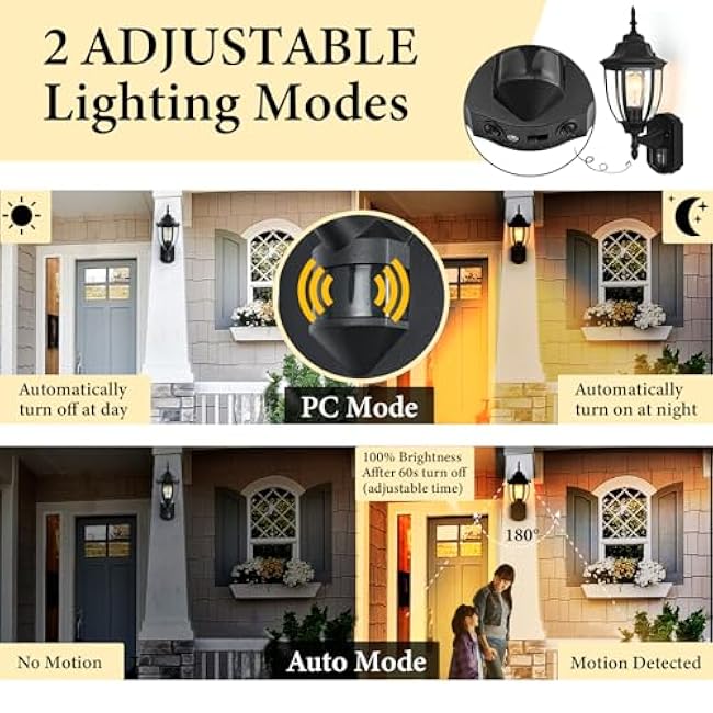 Porch Lights Outdoor Motion Sensor Wall Sconce Anti-Rust Aluminum, Exterior Outdoor Wall Lights Dusk to Dawn Porch Light Fixture Wall Mount for House Outside Patio