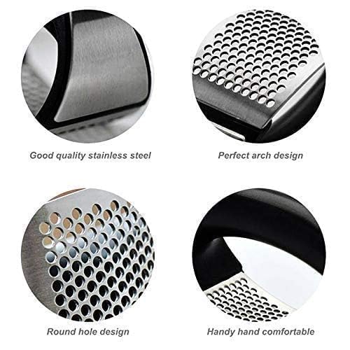 Image of Kitchen Stainless Steel Garlic Press Crusher Heavy Duty Garlic Peeler Tool Ginger Garlic Crusher Manual Garlic Round Small Chopper Lemon Squeezer Ergonomic Garlic Presses NaturalCozy (Black)