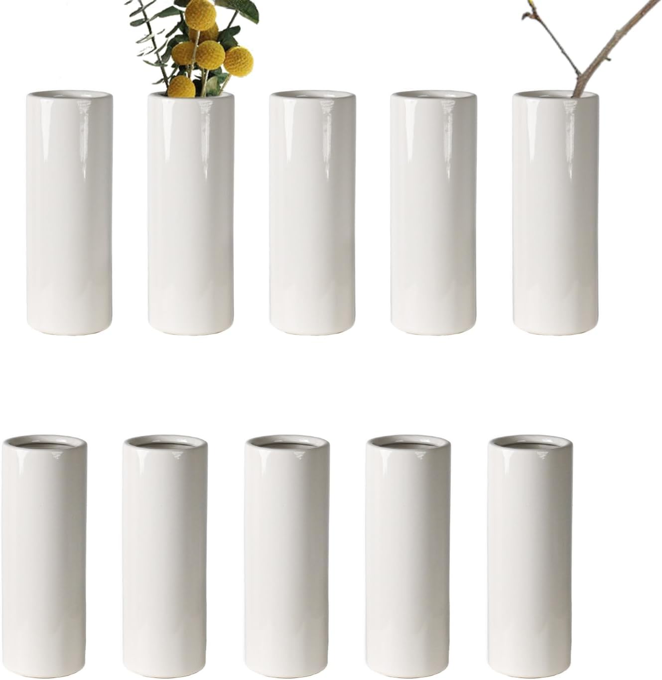 Modern White Ceramic Vase Set of 10 for Living Room Bedroom 7.08'' Minimalist Fresh Small Flower Vases for Bouquet Fake Plant Home Decor Office Fireplace Centerpieces Nordic Style 10 Pack