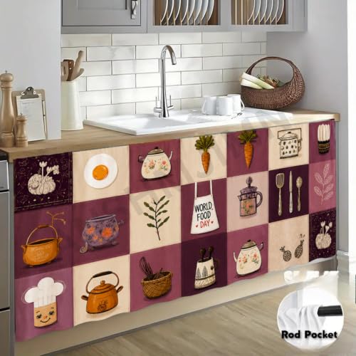 Image of Premium Under Sink Curtain for Modular Kitchen | Rod Pocket Cabinet Curtain | Wash Basin Storage Cover| Decorative Kitchen Counter Skirt | Dust Proof | 150 x 71 cm (Purple 2)