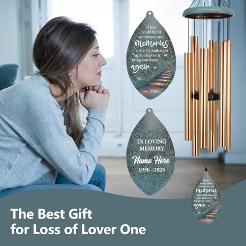 Image of ASTARIN Personalized 35inch Sympathy Wind Chimes, Memorial Gifts Wind Chimes for Outside, Deep Tone Wind Chime for Loss of Loved Ones, Commemorative Wind Chime for Mom /Dad /Friends,Produced in Texas