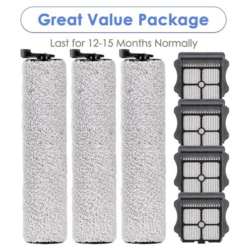 Image of (7 Pieces) Replacement Brush Rollers and HEPA Filters Compatible with Tineco Floor One S3 / iFloor 3 Cordless Wet Dry Vacuum Cleaner, Replacement Parts Accessories Kit, 3 Brush Rollers, 4 HEPA Filters