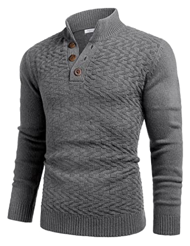 COOFANDY Men's Winter Sweaters High Neck Henley Sweater Turtleneck Classic Sweater with Buttons Regular Fit4