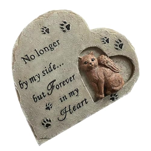 HANABASS 猫のメモリアルストーン 樹脂製 ペットの墓石 屋外用 猫の記念品 ガーデン置物 メモリアルガーデンストーン 墓石像