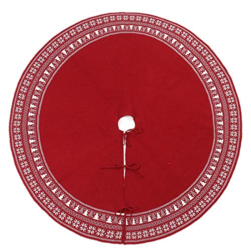 vctops 48 inch Knitted Christmas Tree Skirt, Vintage Snowflake Tree Skirt for Christmas Decorations Holiday Luxury Thick Tree Xmas Ornaments (Red,Diameter 48\")