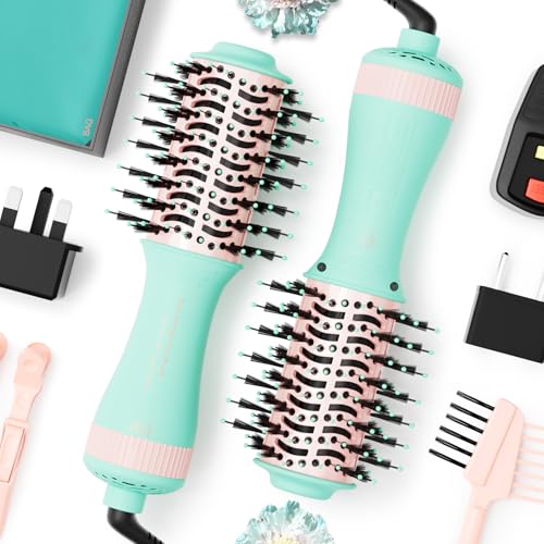 Image of Travel Dual Voltage Hair Dryer Brush,Portable Mini Hot Air Blow Dryer Straightener & Curler,Titanium Oval Blowout Styler Volumizer Tools,Auto Cepillo Secador De Cabello International Travel Essentials