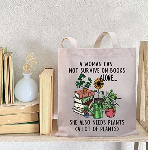 BDPWSS Book Plant Tote Bag For Women Book Lover a Woman Can Not Survive On Books Alone She Also Needs Plants Canvas Handbag3