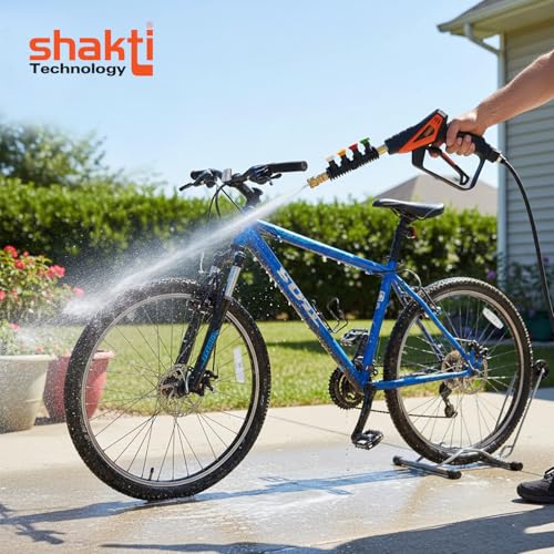 Image of Shakti Technology DP-11C High Pressure Washer Short Gun - 350 Bar Max Pressure, 360 Swivel Inlet, 4 Interchangeable Nozzles, Quick Connect System for Car, Bike & Home Cleaning
