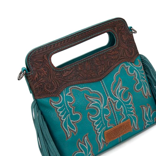 Image of Wrangler Western Handbag for Women Crossbody Bag Top Handle Shoulder Bag Embossed Cowgirl Fringe Purse