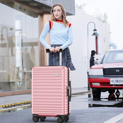 Image of SHOWKOO Suitcase Hardside Expandable Luggage Set, Suitcase with Double Spinner Wheels TSA Lock 3 Piece Set Pink (DB /TB /28in)
