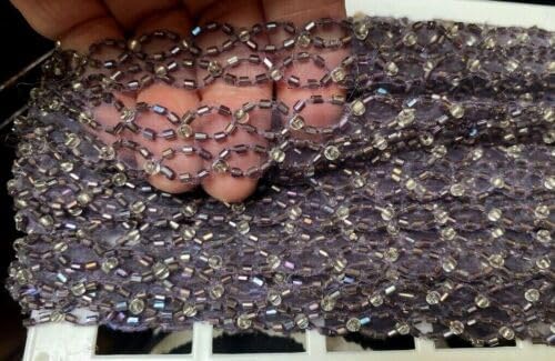 Amethyst Trim Hand Beaded 5/8" Ovals Glass 1yd Double Row Amethyst Fabric