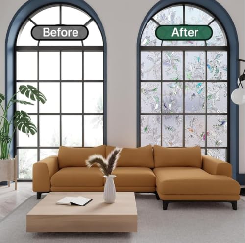 Image of WISDOM Privacy Window Film Frosted Glass Film Static Cling Glass Film No Glue Anti-UV Window Sticker Non Adhesive for Privacy Office Meeting Room Bathroom Living Room (Merigold, 24 x 118 inch)
