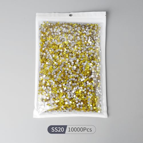 Image of 10000PCS Lemon Yellow Rhinestones Bulk, Flat Back Crystal Glass Stone Round Gems,SS20, 4.6-4.8mm