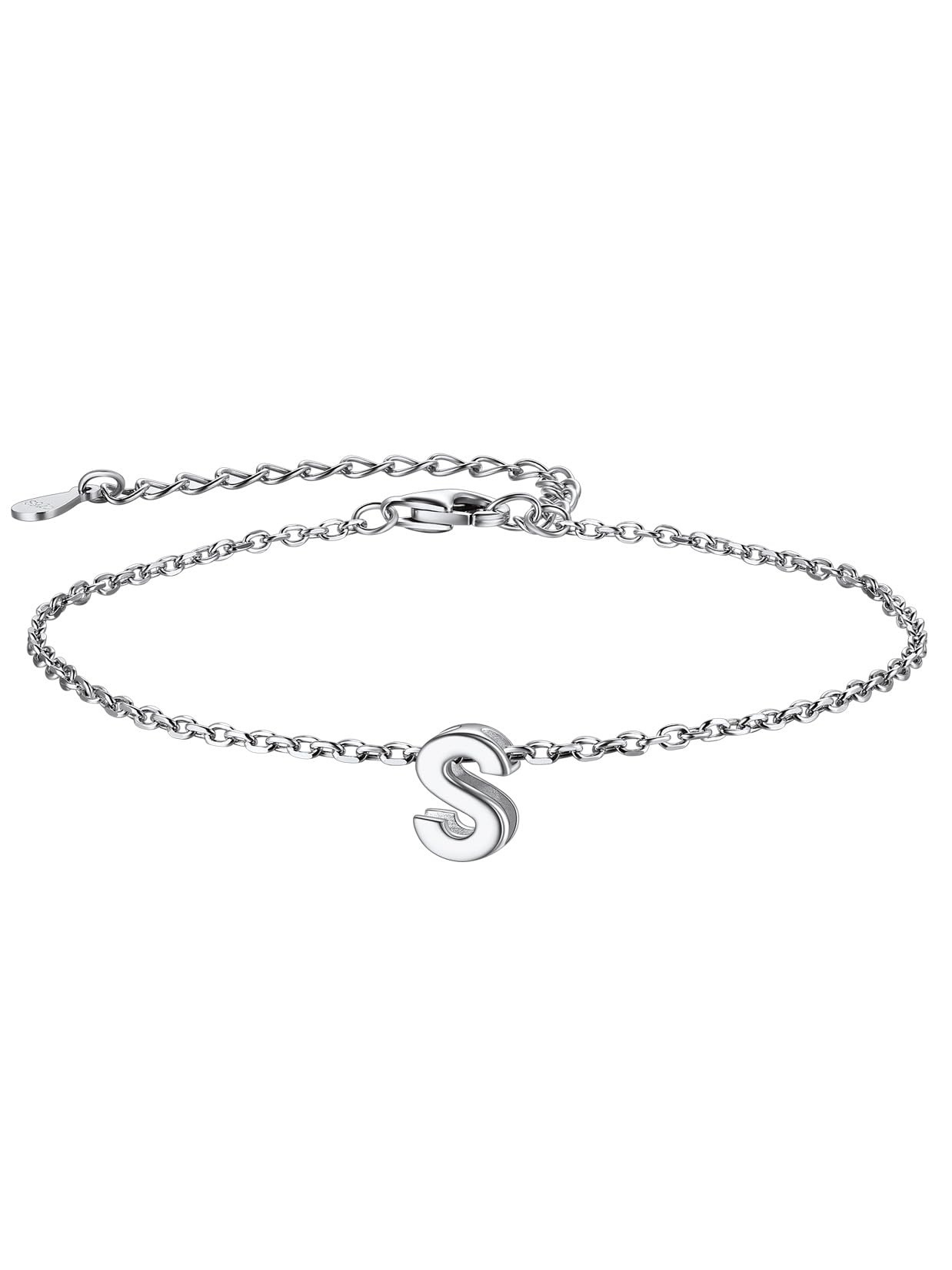 ChainsPro 925 Sterling Silver Heart Initial Bracelet for Women Girls,16+5cm (Gift Wrapped)