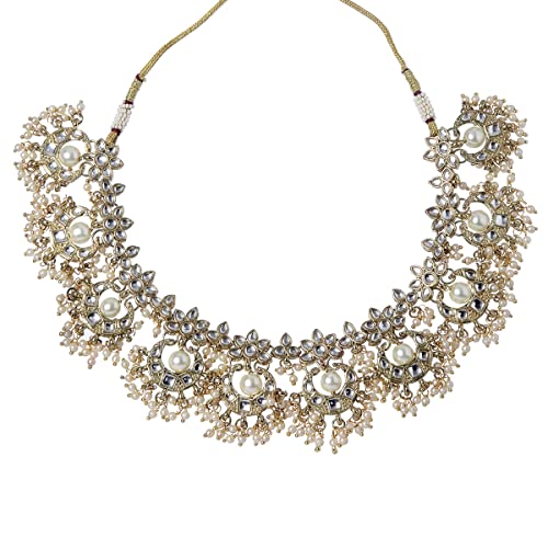 Image of Karatcart Gold Plated Pearl and Drop Kundan Studded Choker Necklace Setfor Women