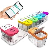 Pokelabel Extra Large Weekly XL Pill Organizer (2 Times a Day)-Smart Pill Box AM PM with Free Smartphone Reminder App, Pill Reminder Box 7 Day, Travel Pill Containers to Hold Fish Oil and Vitamin D