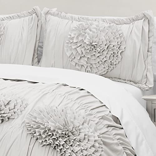 Image of Lush Decor Serena Comforter Set, 3 Piece Set, Full / Queen, Light Gray - Cute Comforter - Queen Bedding Set - Gray Comforter Queen Size - Coquette Decor