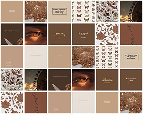 Image of Craft Qila Cardstock 54 Peel-N-Stick Brown Wall Collage Kit Posters - 4 X 6 Inches Wall Decor Poster - Wall Art For Bedroom, Living Room, Office - Glue Dots Included