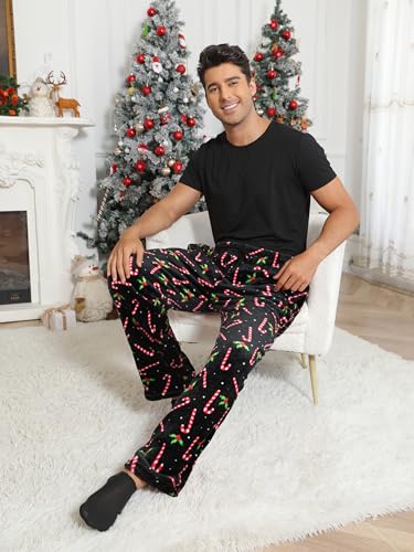 Mens Plush Pajama Pants Soft Flannel Fleece Pajama Lounge Sleep Pant Christmas Plaid Fuzzy Lounge Sleepwear Pj Bottoms 5