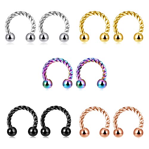 Bopreina 16G 30Pcs Stainless Steel Nose Rings Hoop Nose Studs Rings Horseshoe Earrings Piercings Studs Earrings For Women Bull #TOP2