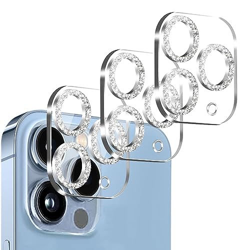 IOPYKKOA 3 Stück Kamera Schutzglas Kompatibel mit iPhone 13 Pro/iPhone 13 Pro Max Kameraschutz [Schnelle Installieren] Kratzfest 9H Härte HD-Klar kompletter Schutz(Weiße Diamantfarbe)