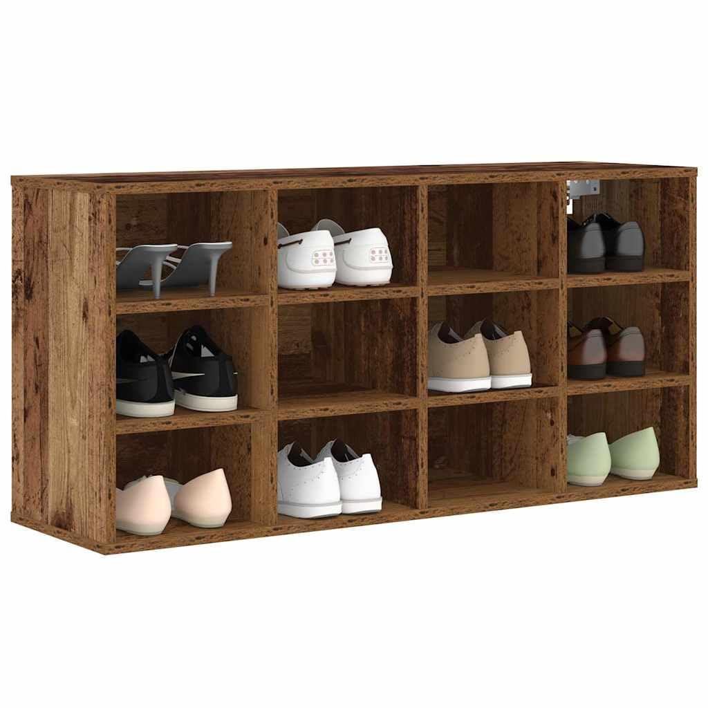 Schuhschrank mit Regal Altholz Holzwerkstoff 103 x 30 x 51 cm Schuhregal platzsparend mit 12 Brett-Regalen Schuhablage für Schuhe Schrank Schuhständer für Flur Innenbereich