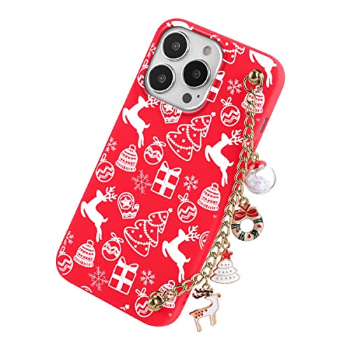 Yoedge Rosso Natale Custodia Bracciale per Apple iPhone 11 6,1 con Catena, Wristband Cover con Babbo Natale Alce Disegno, Squishy Silicone Antiurto Protezione Case per iPhone11, Alce 3