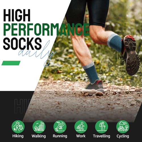 Mens-Walking-Socks-Merino-Wool-Hiking-Socks-for-Men-Women-Cushioned-Anti-Blister-Wicking-Sports-Socks-Crew-Performance-Athletic-Socks-for-Work-Running-Cycling-Trekking-Trainer-Outdoor-3-Pairs