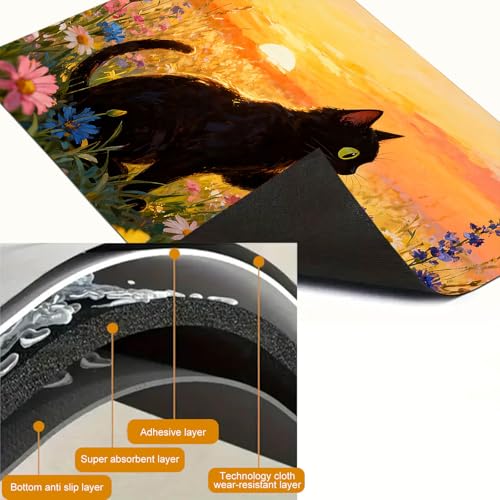 Image of HOMETITUTE Spring Stove Top Covers for Electric Stove 28x20 Inches Black Cat Sunset Wildflower Heat Resistant Glass Cooktop Protector Pad Decorative Stovetop Cover Dish Drying Mats for Kitchen Decor