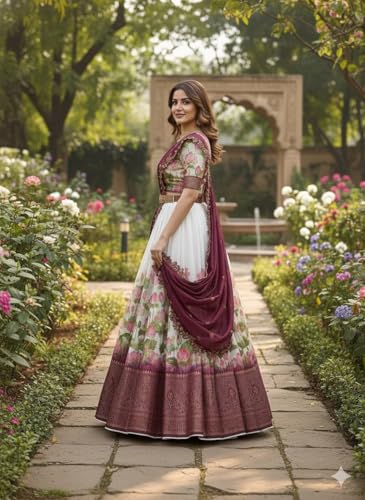 Image of ZITON Women's Indian Traditional Kanjivaram Silk Pure Weaving Lehenga Choli Along With Dupatta And Blouse Piece, Half Saree (Unstitched)