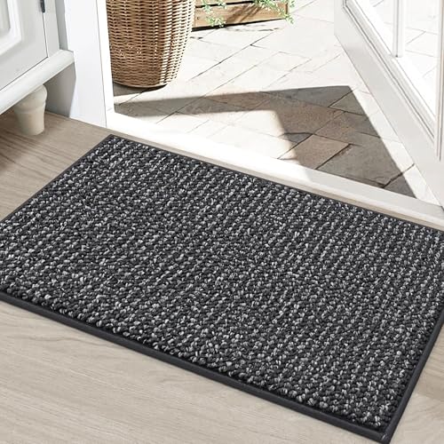 BEQHAUSE Dirt Trapper Door Mat 24' x 36', Non-Slip Washable Doormats Entrance Mat, Dirt Resistant and Absorbent Welcome Mat, Low Profile Floor Mats for Front Back Door and Entryway, Charcoal