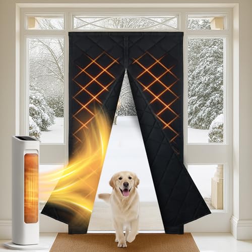 Magnetic Thermal Insulated Door Curtain Curtain Size 40 x 82 (Fits Door Size 38 x 80) Washable Oxford Fabric Triple Layer Cover Pet-Friendly Door Blanket to Keep Cold Air Out Black