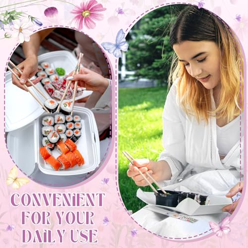 Image of 50 Pairs Wildflower Disposable Bamboo Chopsticks Bulk Sleeved | Cherry Wildflower for Wedding Favors, Asian Takeout, Picnic Party, Catering Restaurant Supply, Paper Wrapped Sleeves