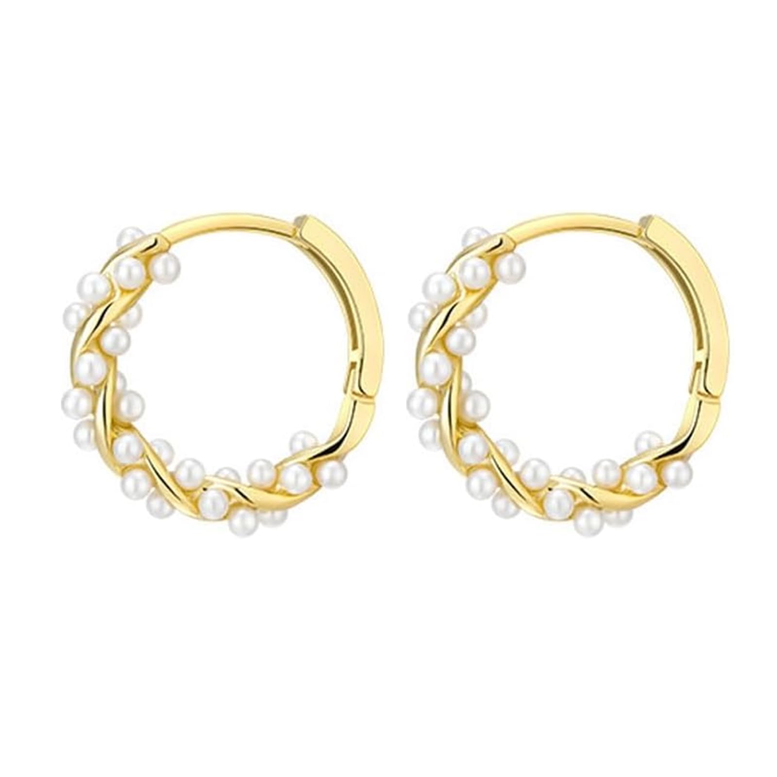 DMNQ Pendientes Perla Mujer Pendientes Dorados Mujer Pendientes de Aro de Perlas para Mujer Perlas Huggie Pendientes de Aro para Combinar con Pantalones Cortos Faldas Jeans y Otras Prendas Oro
