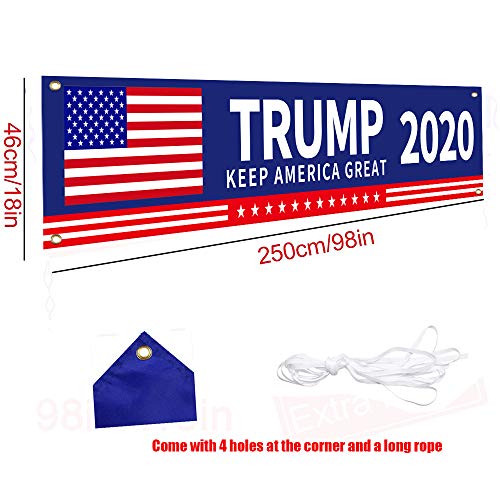 BAODLON Large Trump 2020 Flag - Keep America Great Banner Outdoor Decorations - Donald Trump for President 2020 Banner Sign - Yard, Advertising, Outdoor & Indoor Hanging Decor - 98" x 18" - Thumbnail 4